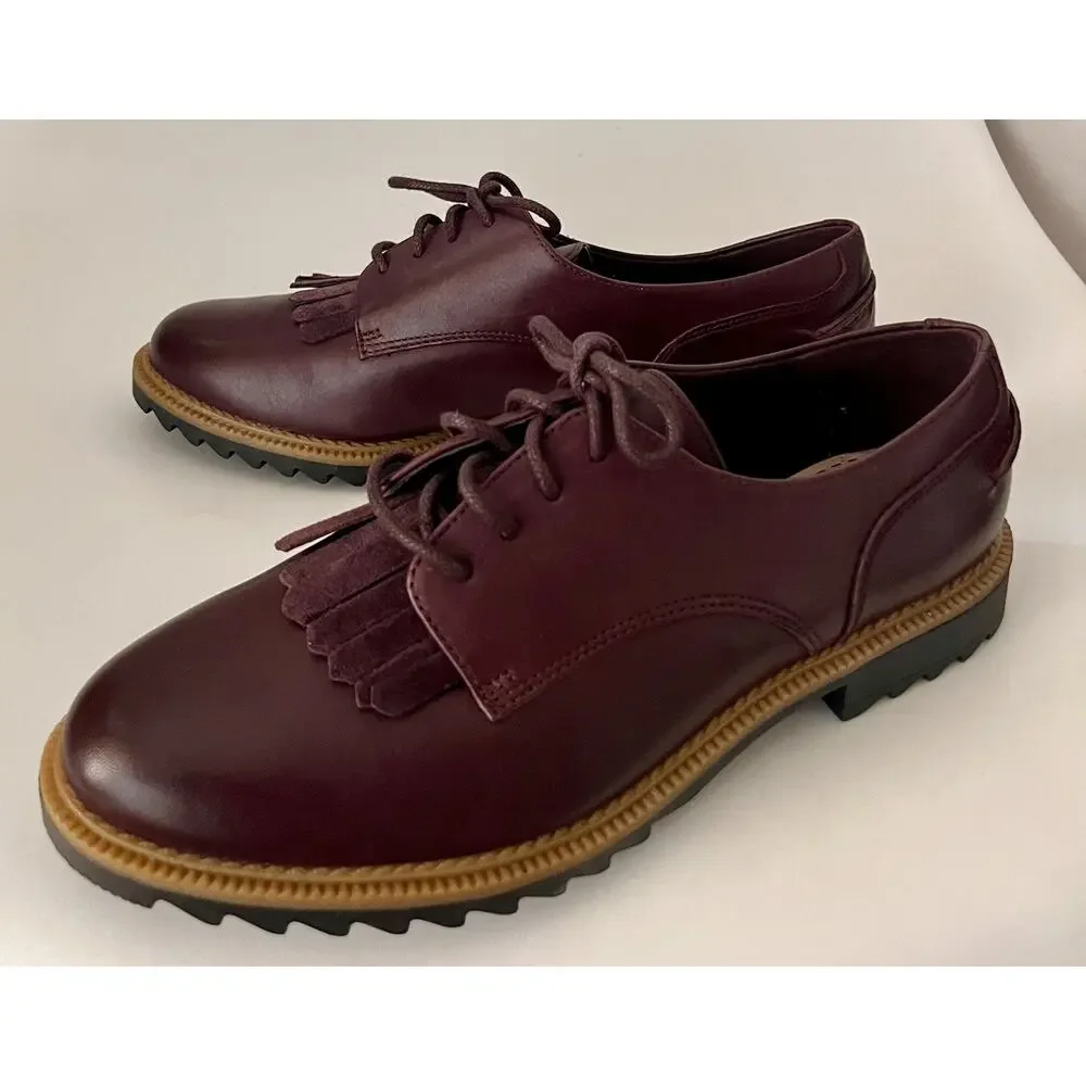 Clarks Griffin Mabel Oxblood Leather Kiltie Oxford Women's 7M Lug Sole NWOB